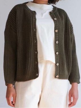 The Simple Folk Organic Chunky Olive Green Button Cardigan Women’s Size XS